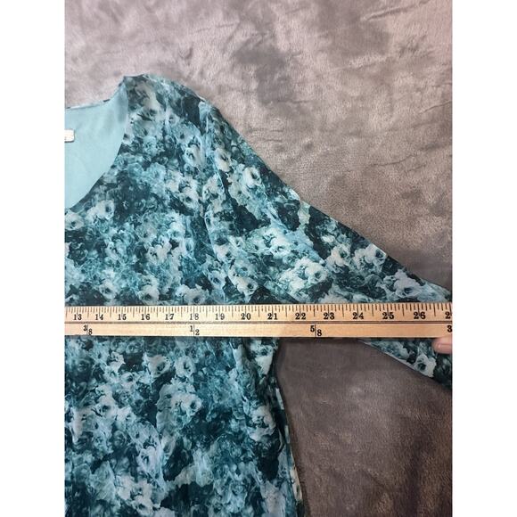Emaline Woman 1X Teal Floral Print Tunic Top Stretch Lined 3/4 Sleeve - Picture 5 of 6
